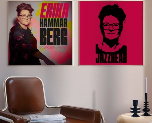 Erika Hammarberg som tavla Jazzhead som tavla i rum med fåtolj och litet bord